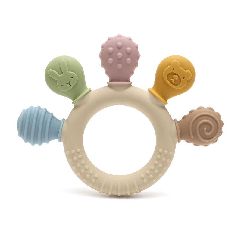 Baby Ring Teether New Hand Multicolor Silicone Anxiety Teething Toys 0-12 Months Chew Beads Sensory Gum Relief Soother Baby