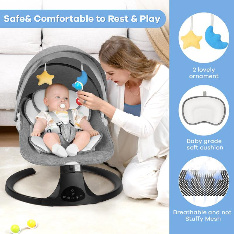 Comfort and Joy: Electric Baby Swing with 5 Soothing Speeds, 10 Lullabies, and Remote Control - Perfect for Infants!