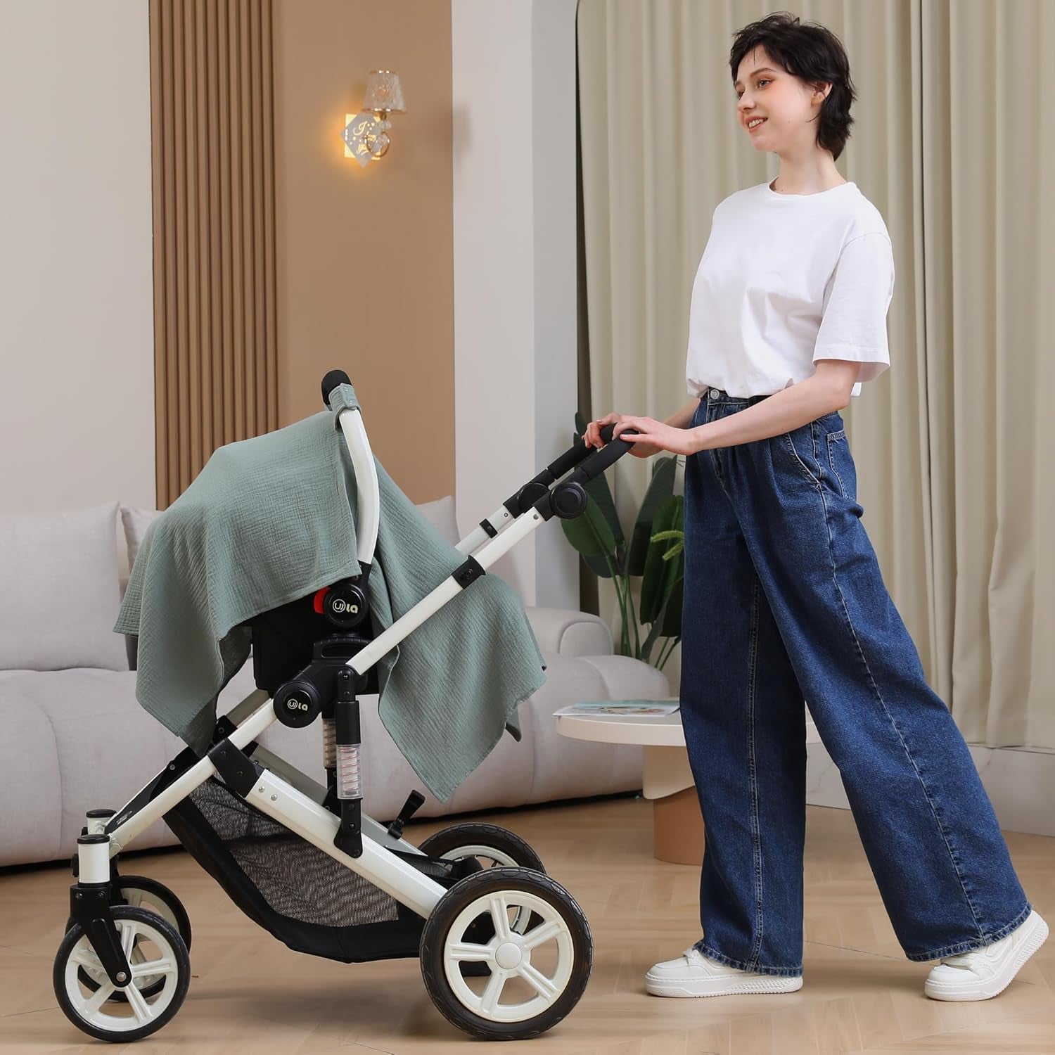 Muslin Baby Car Seat Cover – 100% Cotton Breathable Canopy for Sun & Privacy Protection 🌿