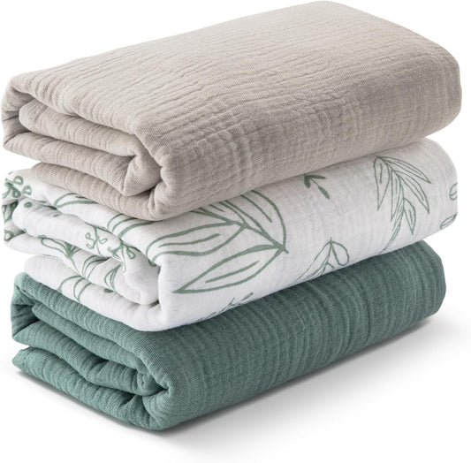 Muslin Swaddle Blankets (3-Pack) – Ultra Soft 100% Cotton Breathable Baby Wraps 38x40” 