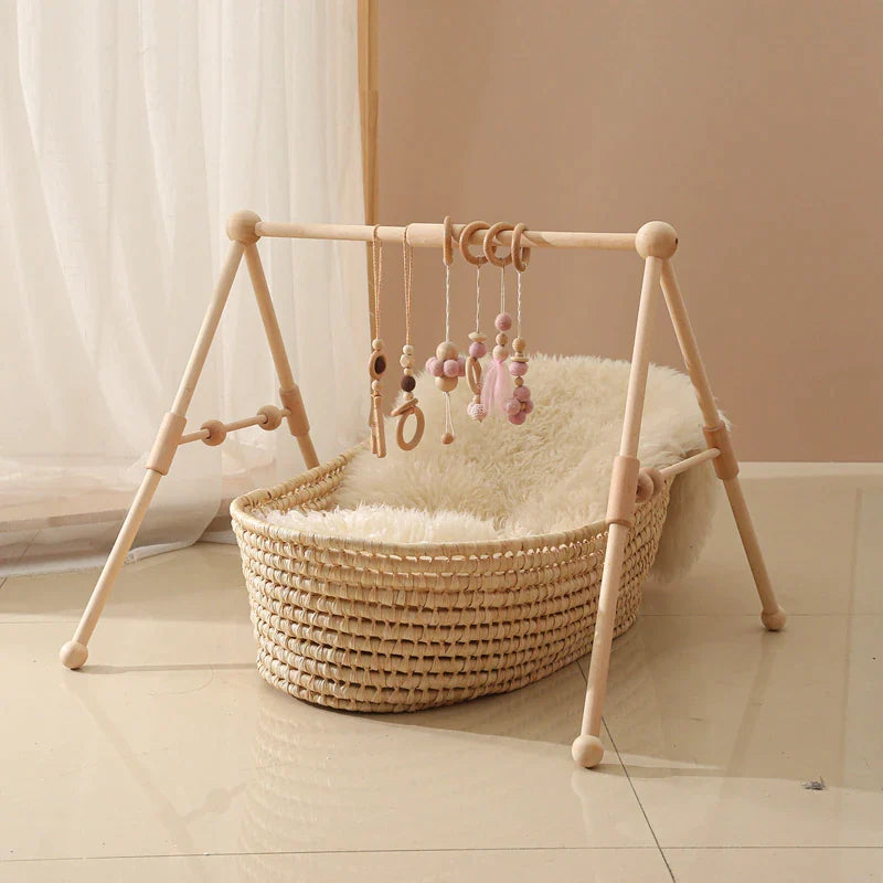 Engaging Play Gym Frame for Babies - Wooden Activity Set with Rattles & Crib Decor