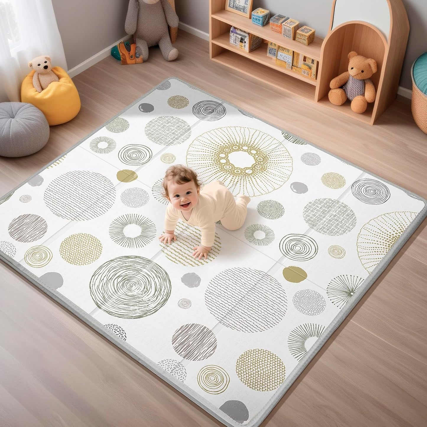 Foldable Baby Play Mat 50x50” – Waterproof Foam Playpen Mat Reversible & Portable (Giraffe & Elephant) 
