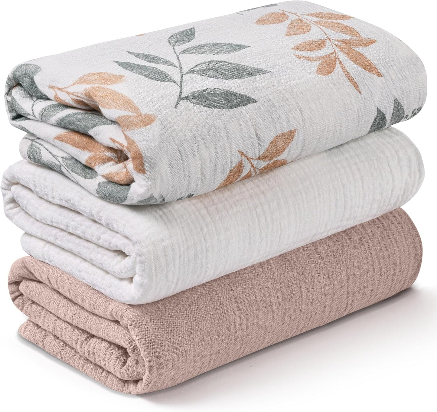 Muslin Swaddle Blankets (3-Pack) – Ultra Soft 100% Cotton Breathable Baby Wraps 38x40” 