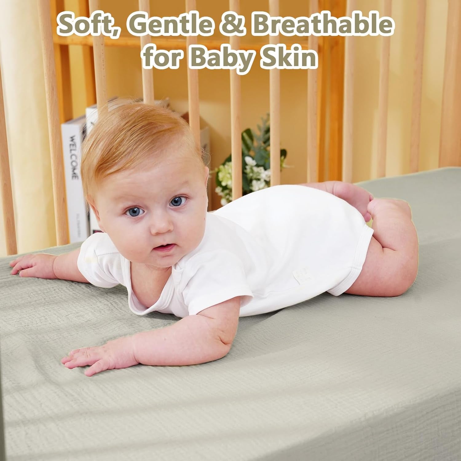 Soft Muslin Crib Sheet – 100% Cotton Breathable Baby Fitted Sheet with 360° Snug Fit (28" x 52") 