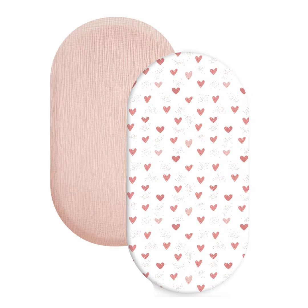 Cozy and Stylish 2-Pack Muslin Bassinet Sheets - Breathable Cotton Cradle Mattress Covers for Your Newborn