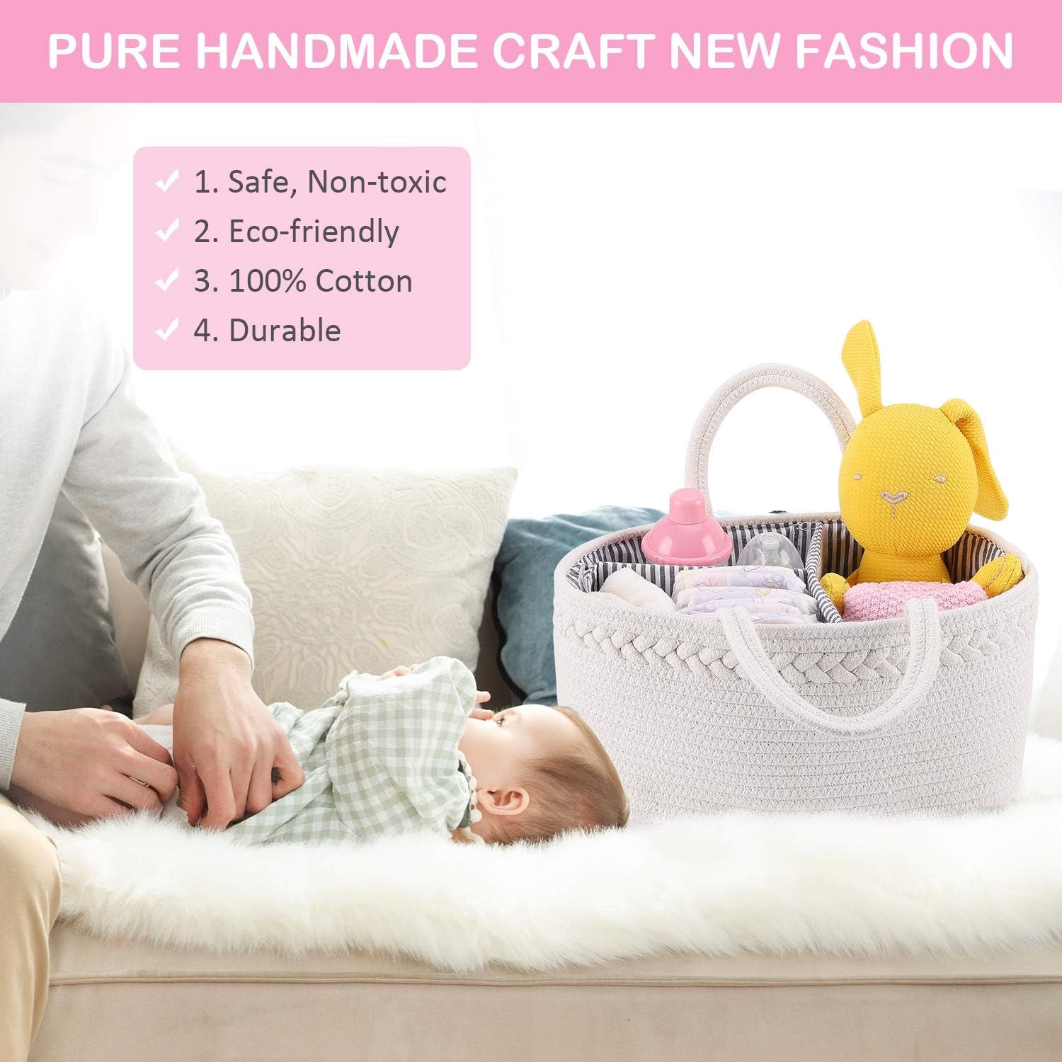 Baby Diaper Caddy Organizer | Portable Nursery Storage Basket