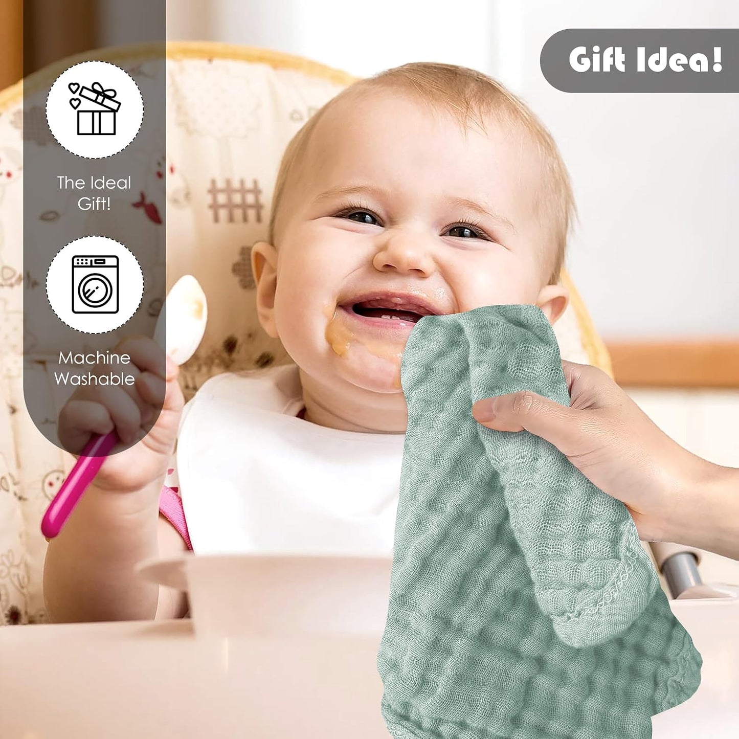 Muslin Baby Washcloths 12-Pack | Ultra-Soft Cotton Cloths for Everyday Care
