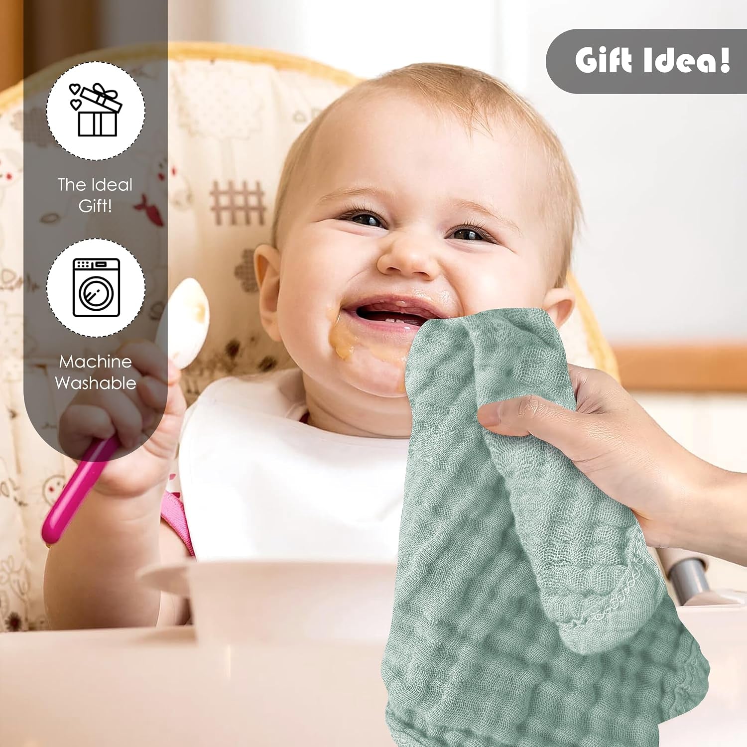 Muslin Baby Washcloths 12-Pack | Ultra-Soft Cotton Cloths for Everyday Care